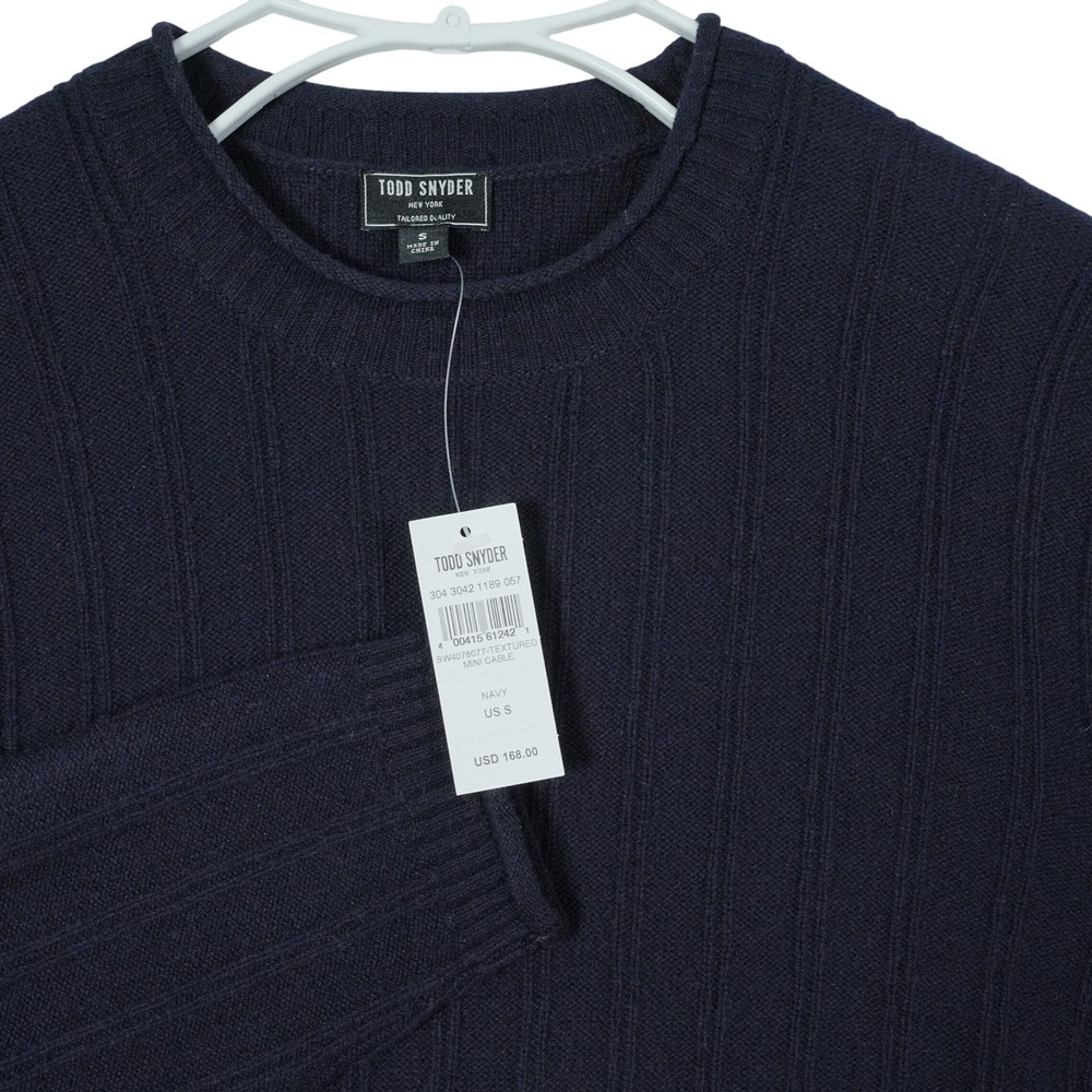 Todd Snyder Mens Navy Blue 100% Merino Wool Mini Cable Textured‎ Sweater Small